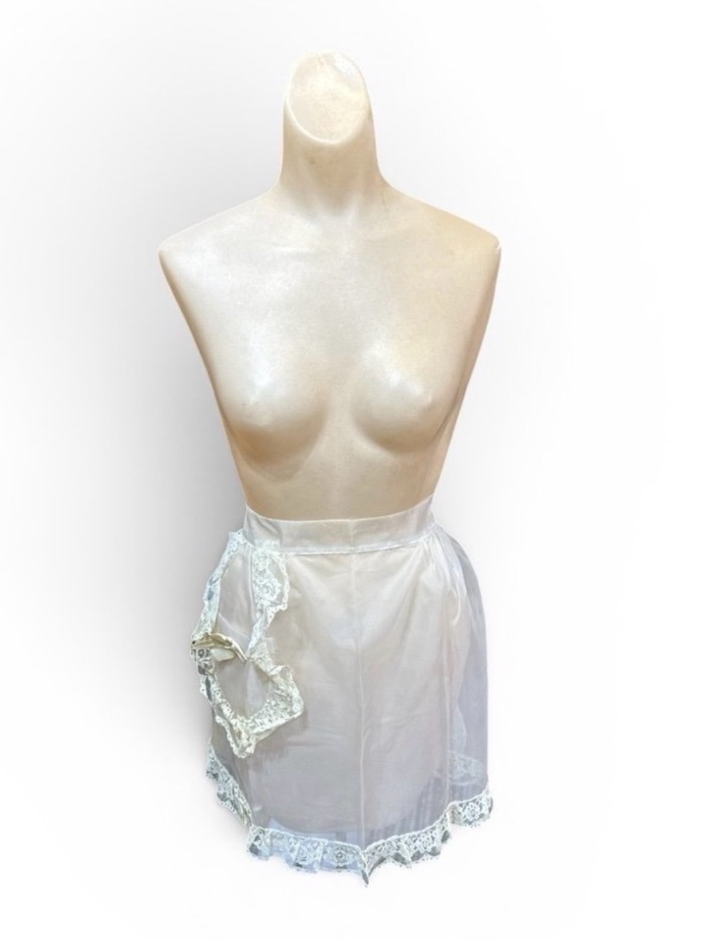 Vintage 1950s Sheer Off White Half Apron Retro Pinup Apron Sheer Lace Apron